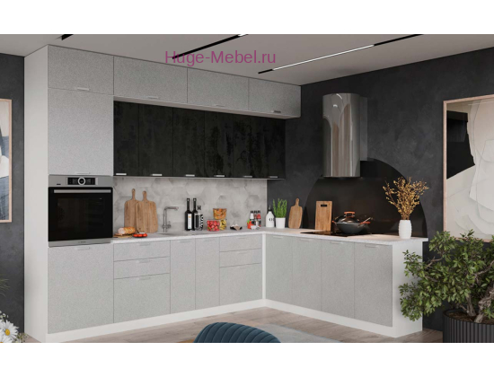 Угловая кухня с антресолями 300х220 "Бетон"