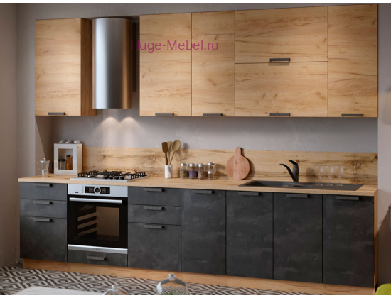 Кухня 3.2 метра "Пасаденна" угольный камень+дуб