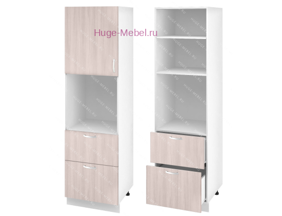 Пенал кухонный с нишей и ящиками 600 Дина (шимо светлый)