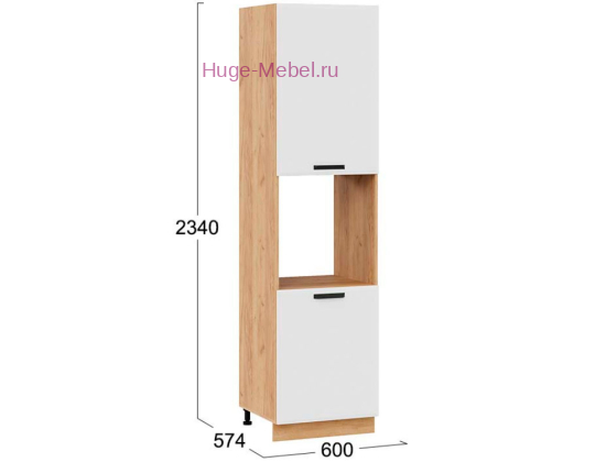 Пенал кухонный высокий с нишей 600 Призма (белый супермат) корпус крафт