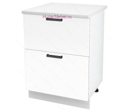Нижний шкаф кухонный с двумя ящиками 600 Пасаденна (белый бриллиант)