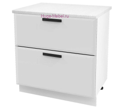 Нижний шкаф кухонный с двумя ящиками 800 Призма (белый супермат)