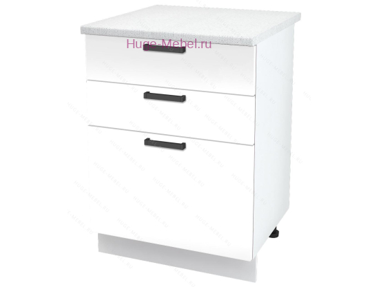 Кухонный шкаф нижний с тремя ящиками 600 Пасаденна (белый бриллиант)