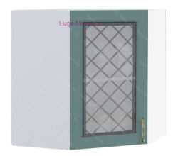 Угловой шкаф подвесной со стеклом 600 Модена (дуб бирюза)