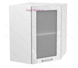 Угловой шкаф подвесной со стеклом 600 Бетон (бетон белый)
